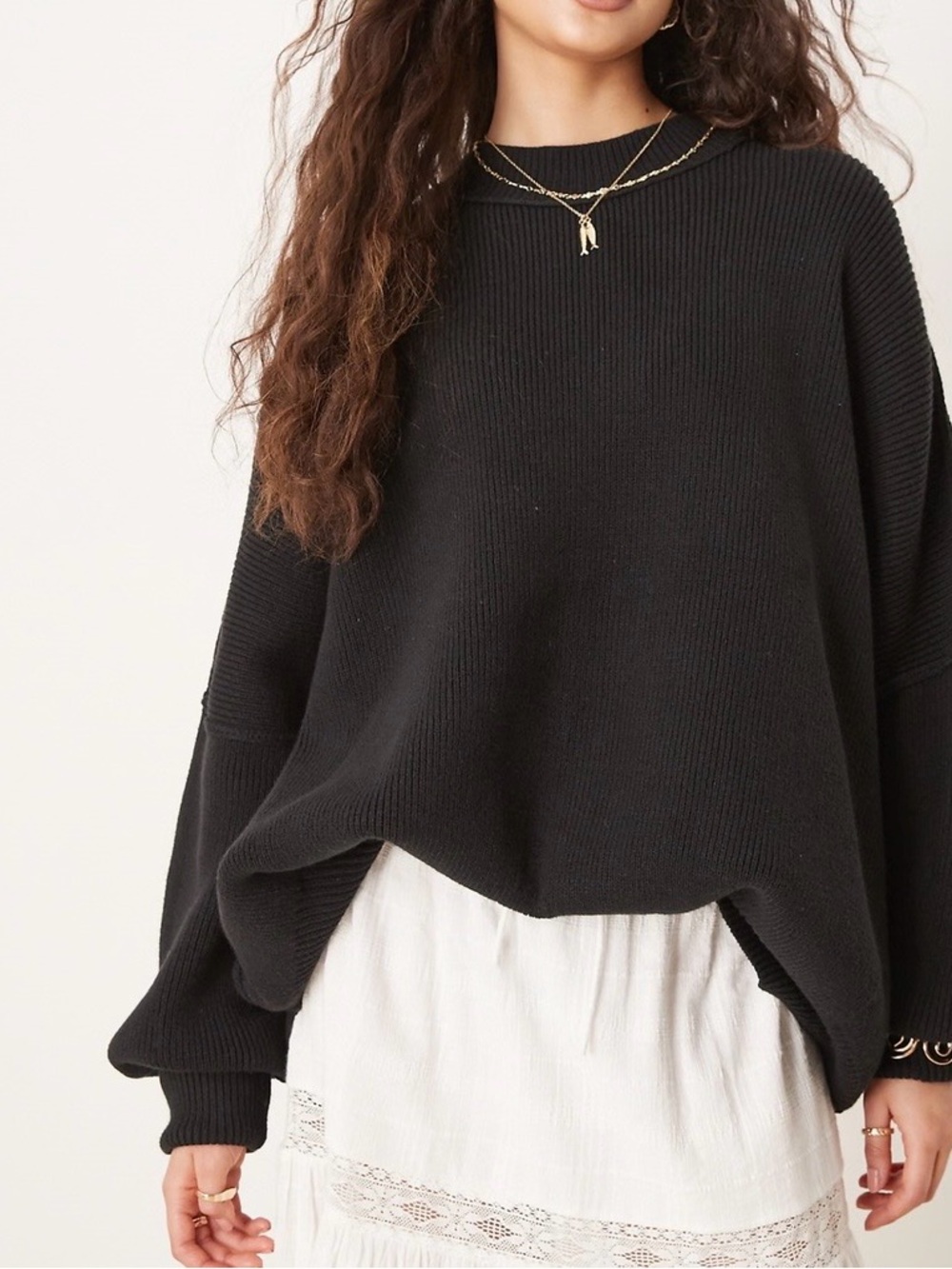 Free People Easy Street Tunic Sweater XS Black Oversized Cozy Casual Chic Boho